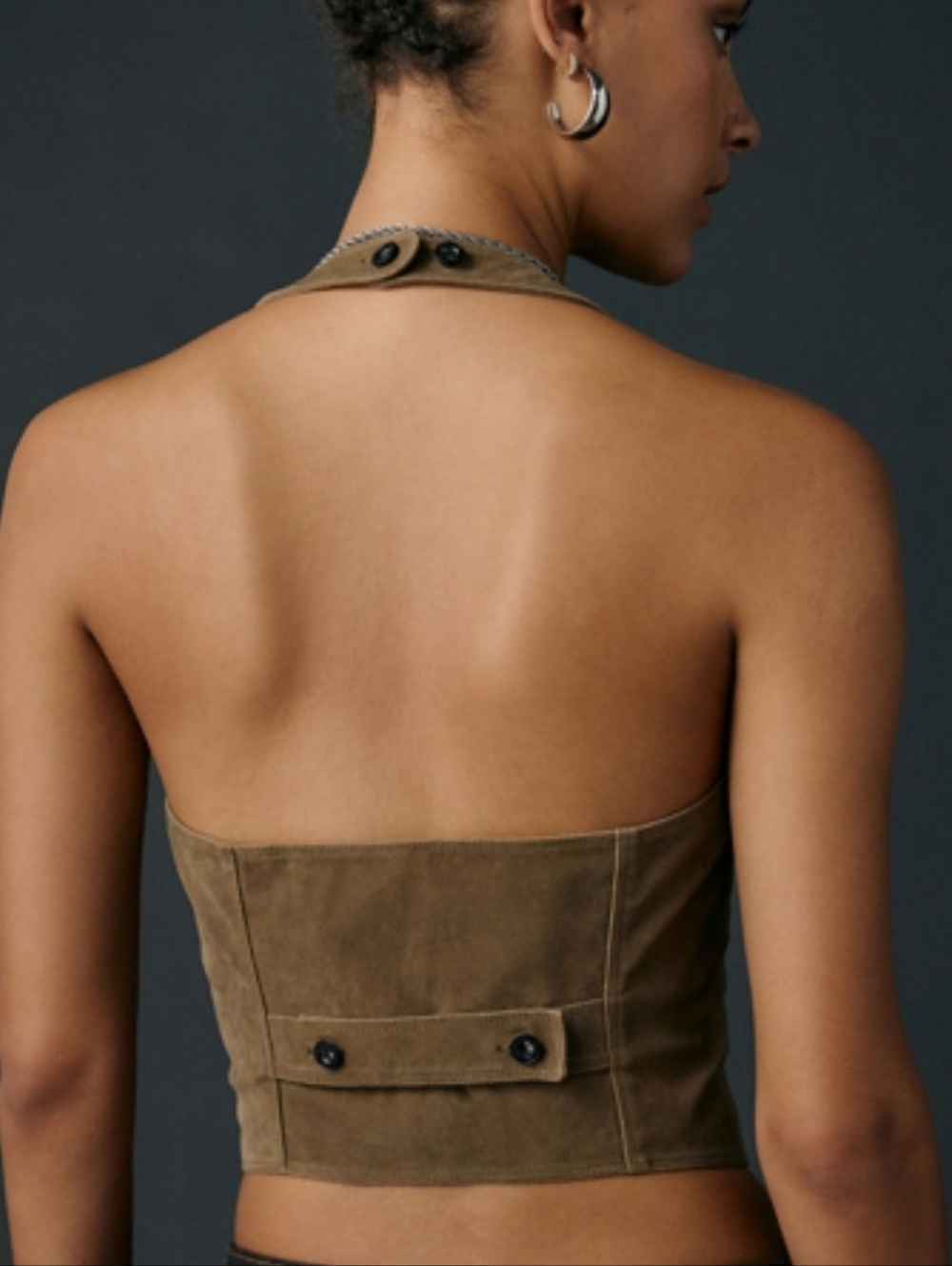 UO Faux Suede Tan Button Up Cropped Vest - Picture 2 of 5
